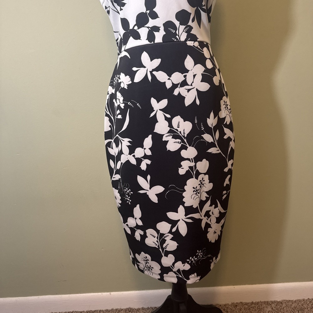 Black And White Dress Floral Print Sleeveless Midi Stretch High Neck Small - Picture 3 of 8